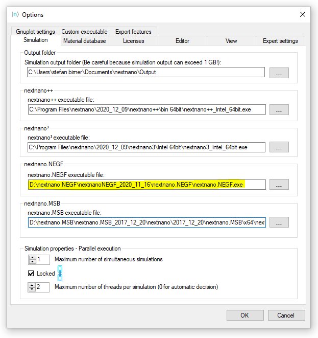 Set location of executable